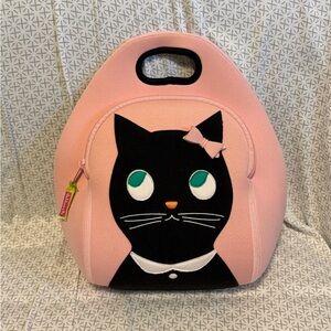 Pink Dabba Walla Cat Lunch Bag with Black Trim